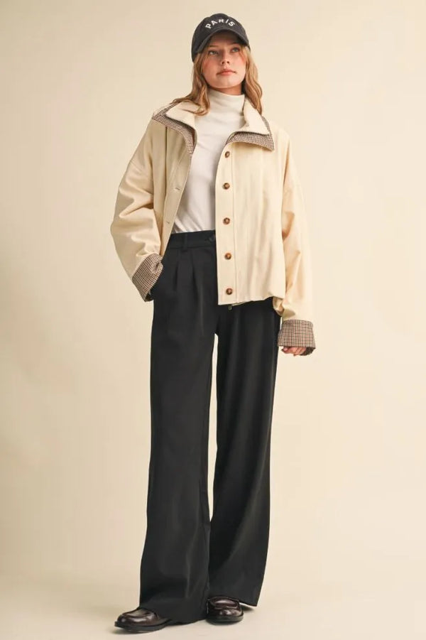 Oat Milk Bubble Hem Houndstooth Coat