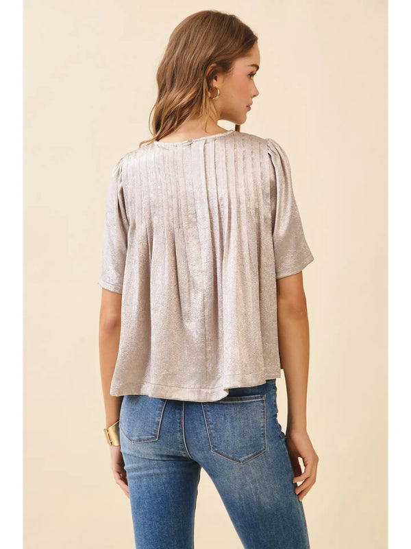 Pleated Short Silver Metallic Top