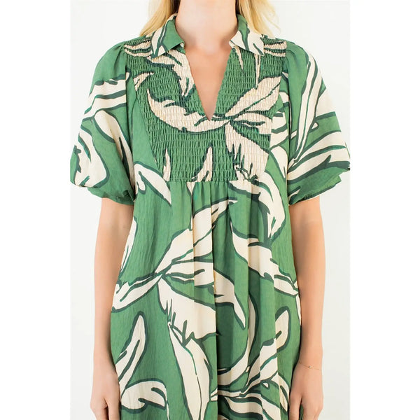 Green Geometric Print Maxi Dress