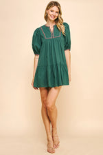 Tape Trim Mini Dress - Hunter Green