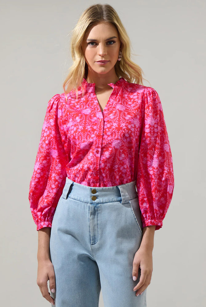 Cecy Floral Button Up Top