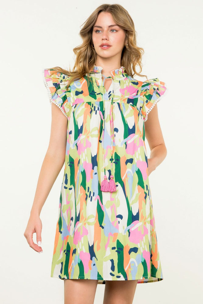 Flutter Sleeve Multi Color Dress