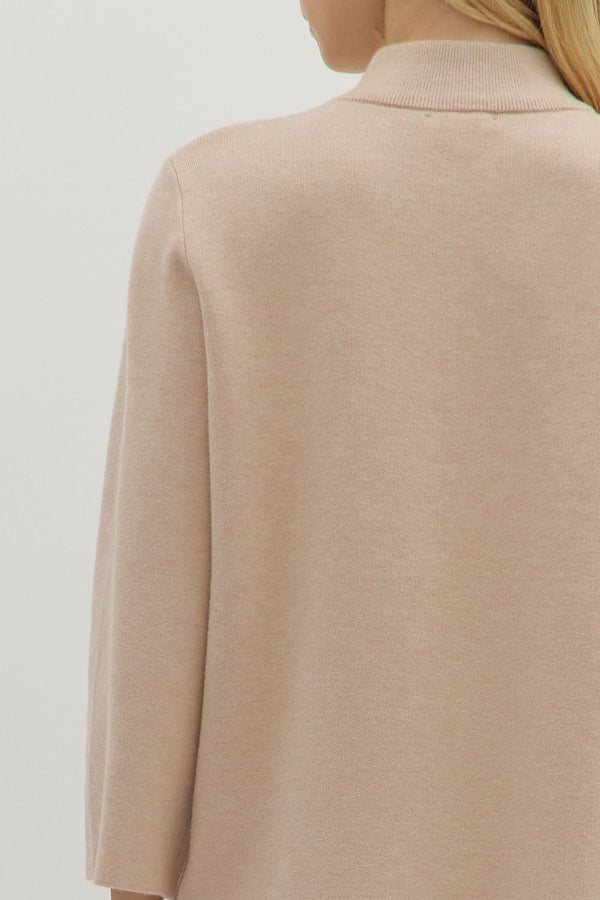 Oatmeal Solid mock neck 3/4 sleeve top