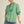 Short Kelly Green Puff Sleeves High Neck Stripe Top