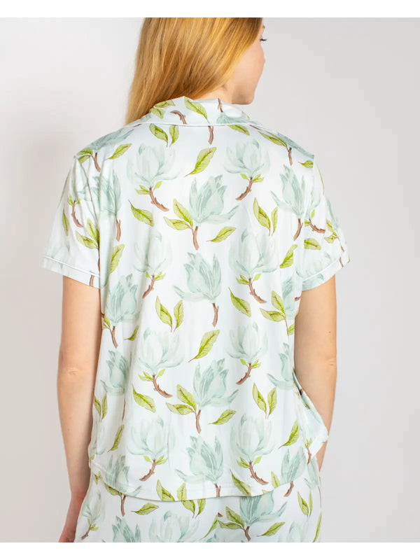 Audrey Short Sleeve Button Up Sleep Shirt Aqua/Multi