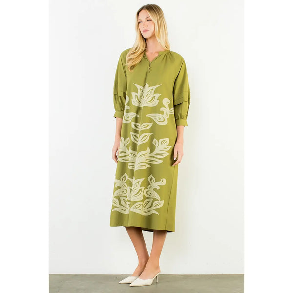 Olive Flower Print Maxi Dress