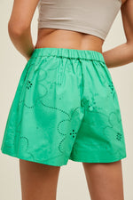 Green Floral Eyelet Shorts