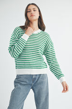 Stripe Crochet Sweater Green/Off White