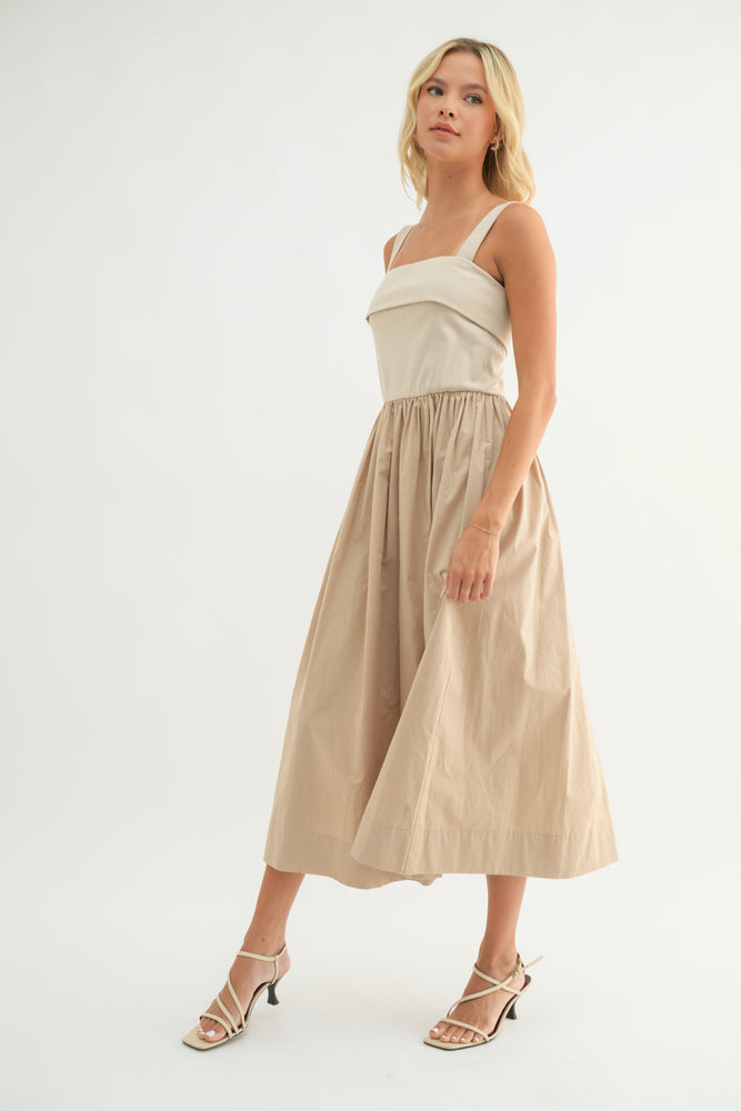 Mixed Fabric Tank Midi Dress - Taupe