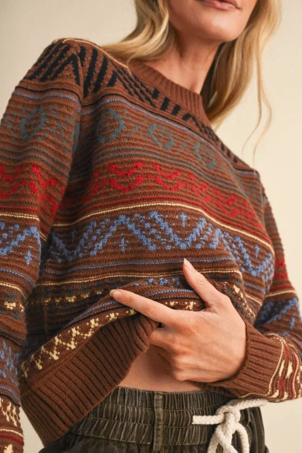 Toffee Colorful Geometric Knit Sweater