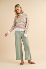 Stripe Crochet Sweater Taupe/ Off White