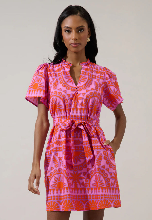 Tarie Tropical Pink & Orange Ema Shift Mini Dress