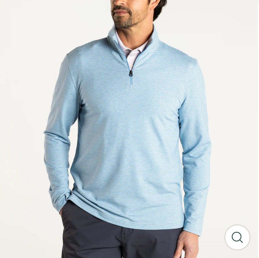 Wakeman Stripe Performance 1/4 Zip Pullover: Lure Blue Heather