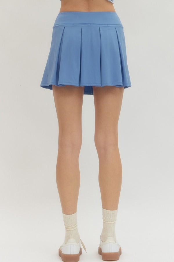 Blue Pleated Skirt w Shorts Underlayer