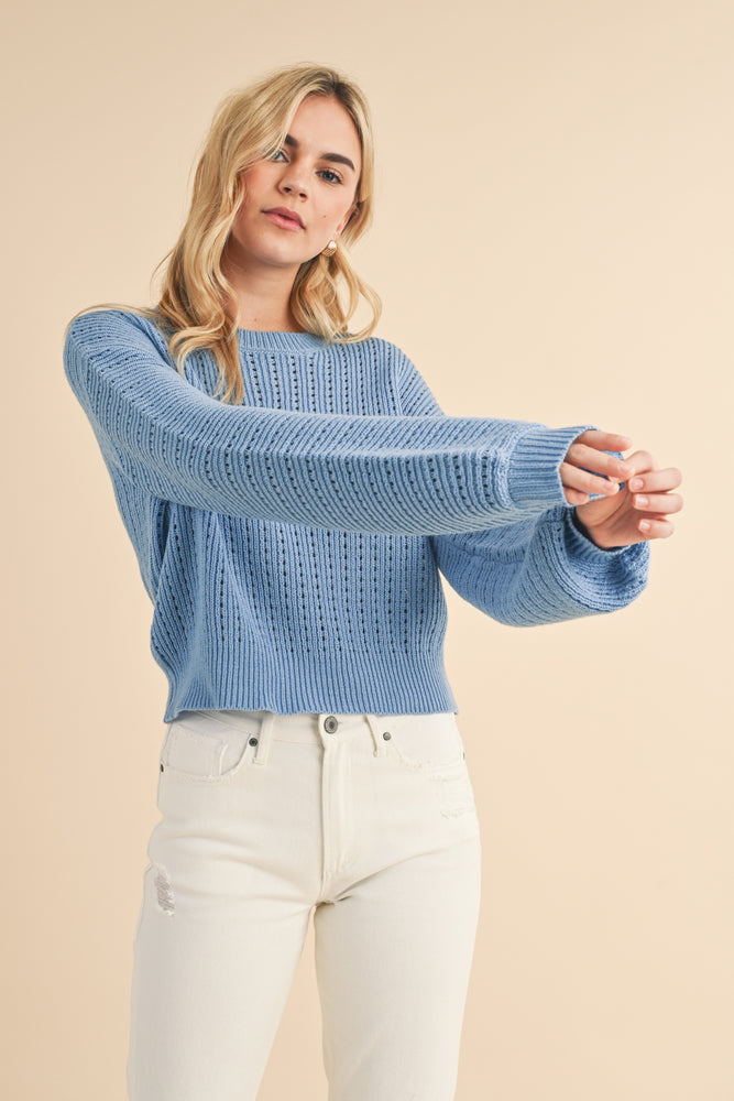 Open Knit Balloon Sweater Blue