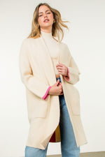 Cream Midi Cardigan with Pink/Orange Stripe