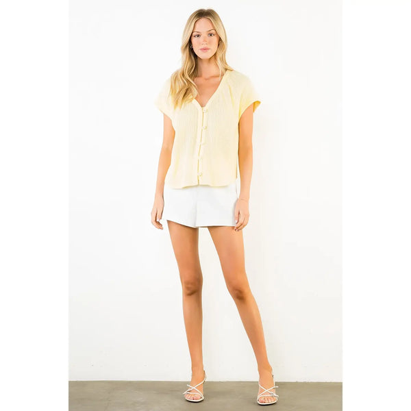 Yellow Short Sleeve Top with Buttons