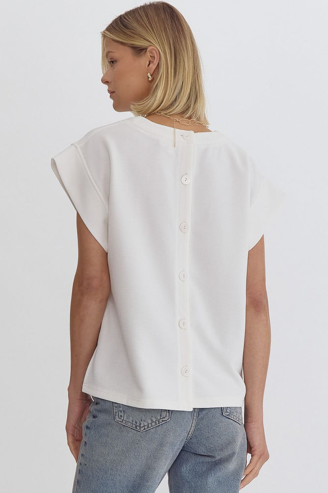 Cap sleeve top with button up back