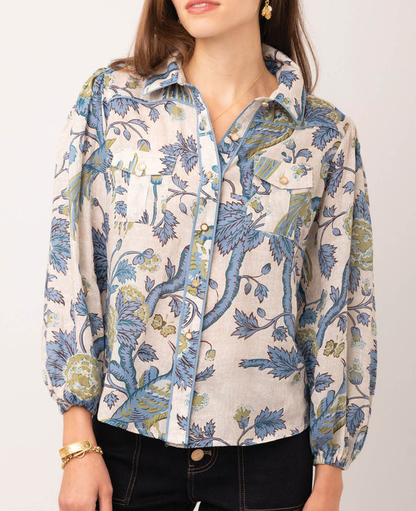 Claudette Blouse Japonica Bird Green