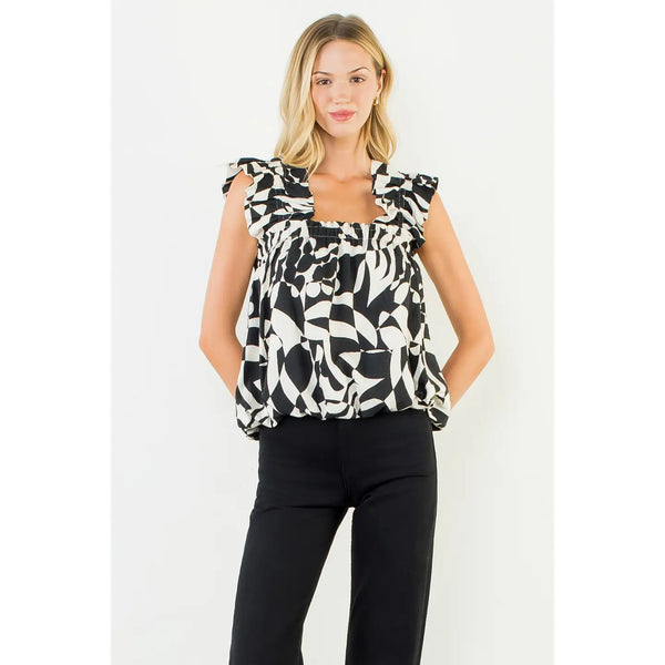 Geometric Black Print Top