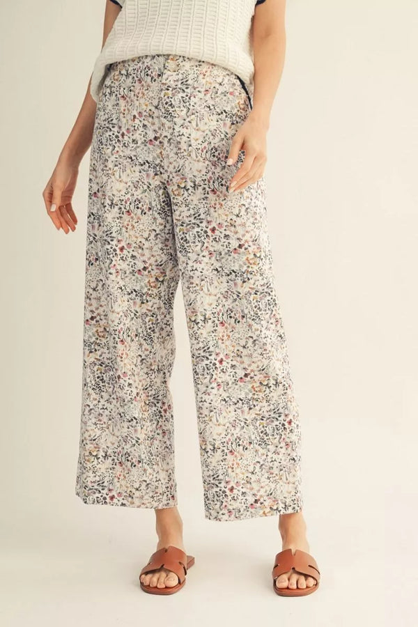 High Waist Wide Leg Floral Print Pants with Pockets