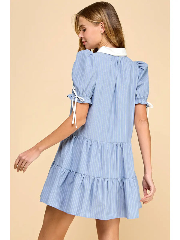 Striped Button Up Contrast Collar Shirt Dress