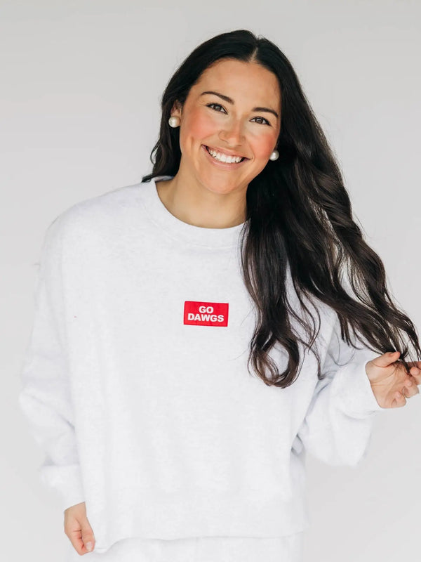 The Becca Boxy Crewneck Go Dawgs Woven Label | Ash
