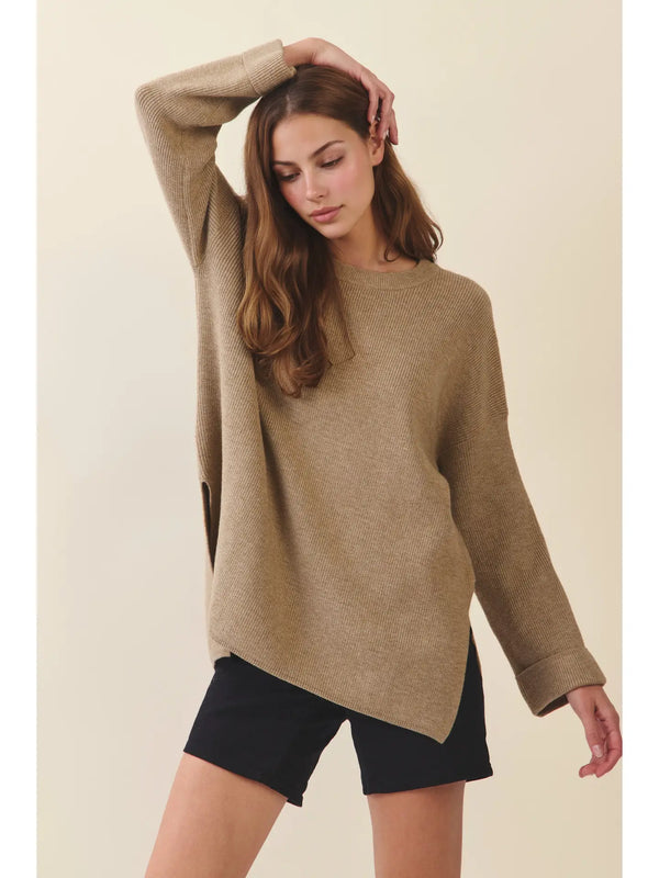 Oversized Mocha Ribbed Knit Sweater