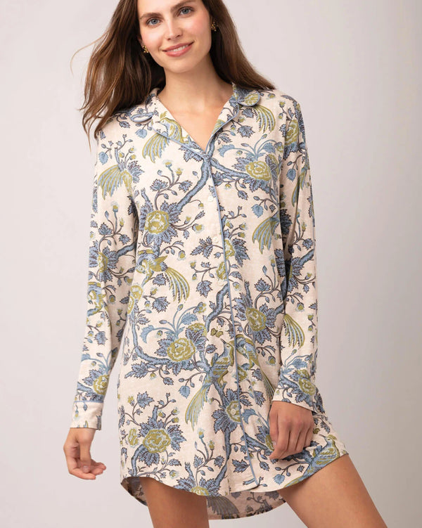 Pajama Sleep Shirt Japonica Bird Green