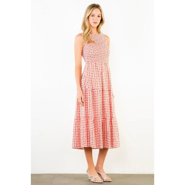 Sleeveless Red Gingham Patterned Dress