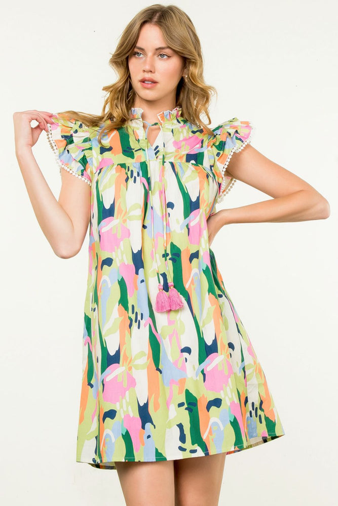 Flutter Sleeve Multi Color Dress