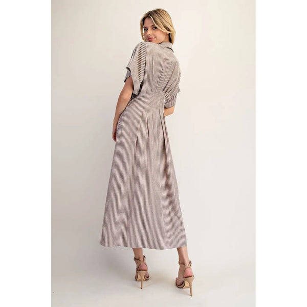 Striped Pleated Maxi Dress