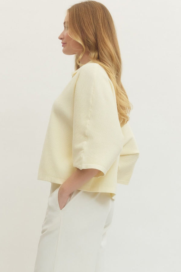 Butter Solid Knit Top w V-neck Collar