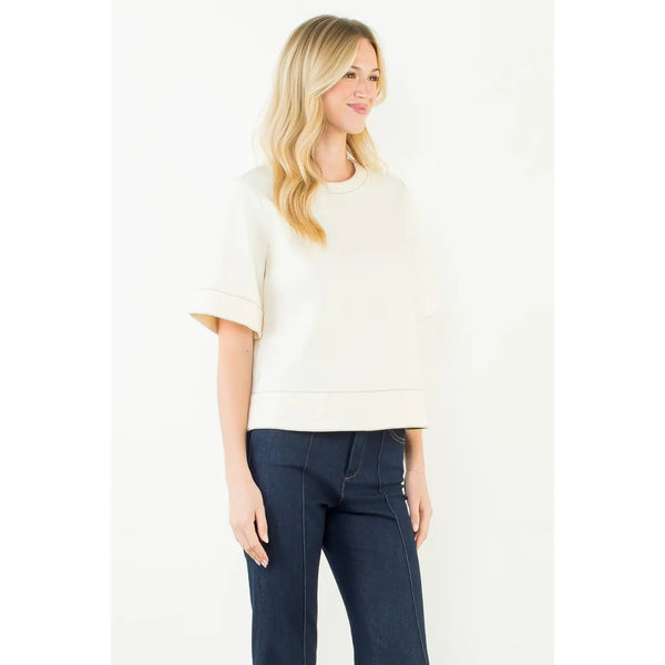 Cream Short Sleeve Crew Neck Top