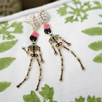 Halloween Enamel Skeleton Earrings in Black and Pink