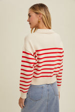 Red/Cream Striped Collared Sweater