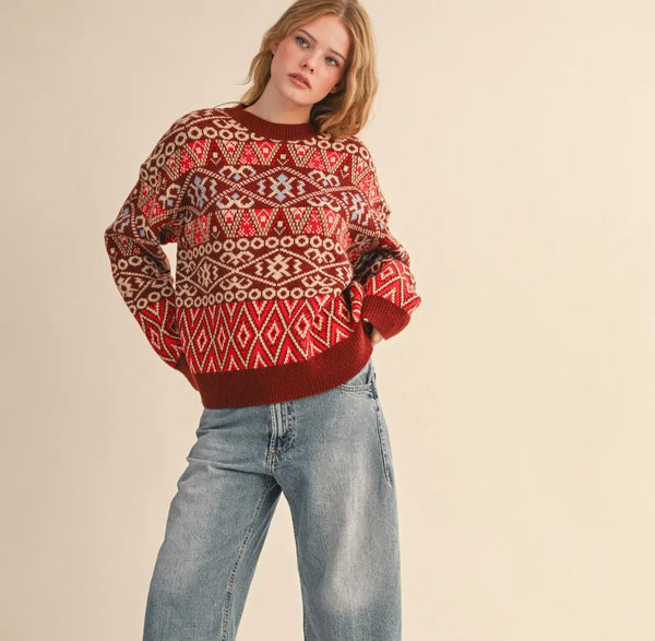 Burgundy Fair Isle Sweater Pullover