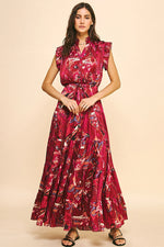 Satin Print Maxi Dress - Deep Pink