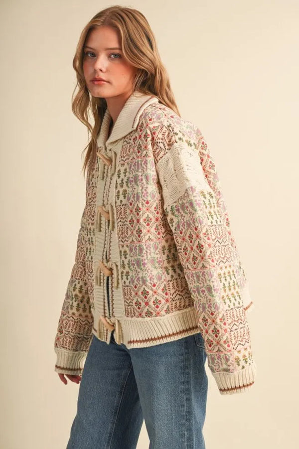Mixed Media Puff Jacket in Warm Sand Floral