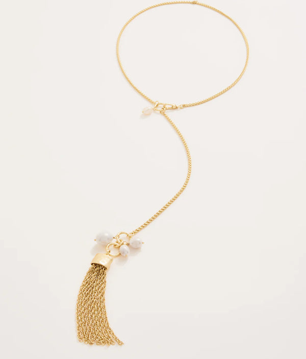 Tassel Convertible Lariat Necklace 28" Pearl
