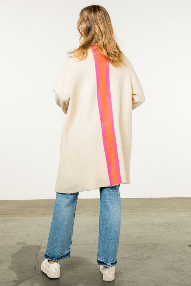 Cream Midi Cardigan with Pink/Orange Stripe