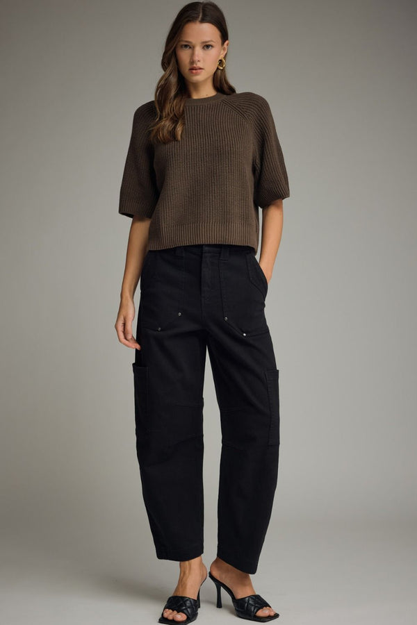 Brown Short Sleeve Sweater Textured Knit Top