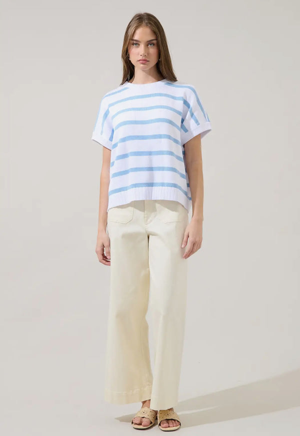 Veronia Striped Oversized Knit Top White & Blue