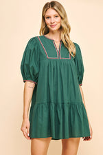 Tape Trim Mini Dress - Hunter Green