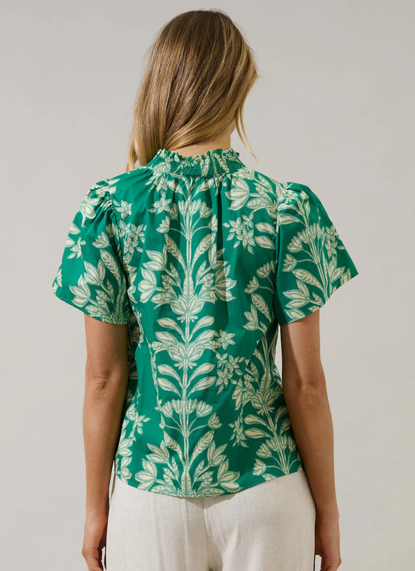 Barcy Smocked Top Estela Floral Kelly Cream