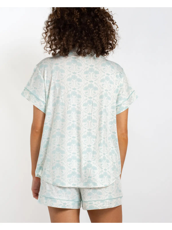 Royal Turnbridge Short Sleeve Button Up Sleep Shirt Soft White/Blue