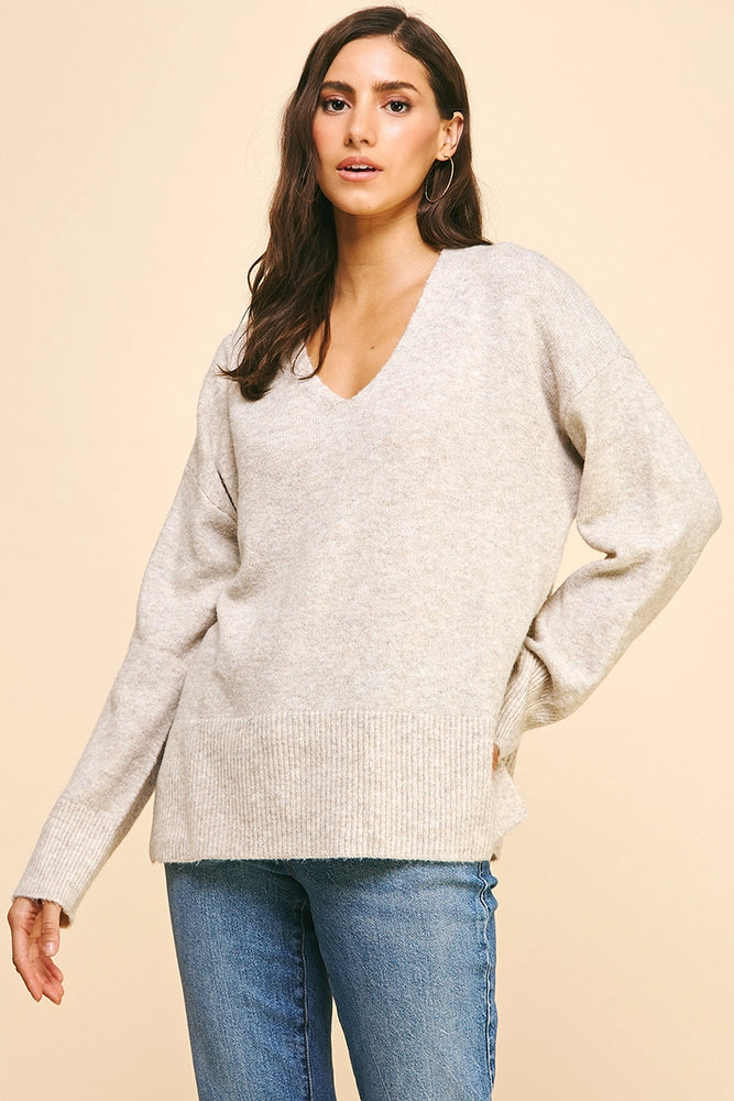 Soft V-Neck Sweater - Oatmeal