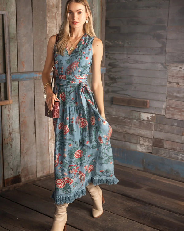 Danica Midi Dress Japonica Bird Blue Spruce