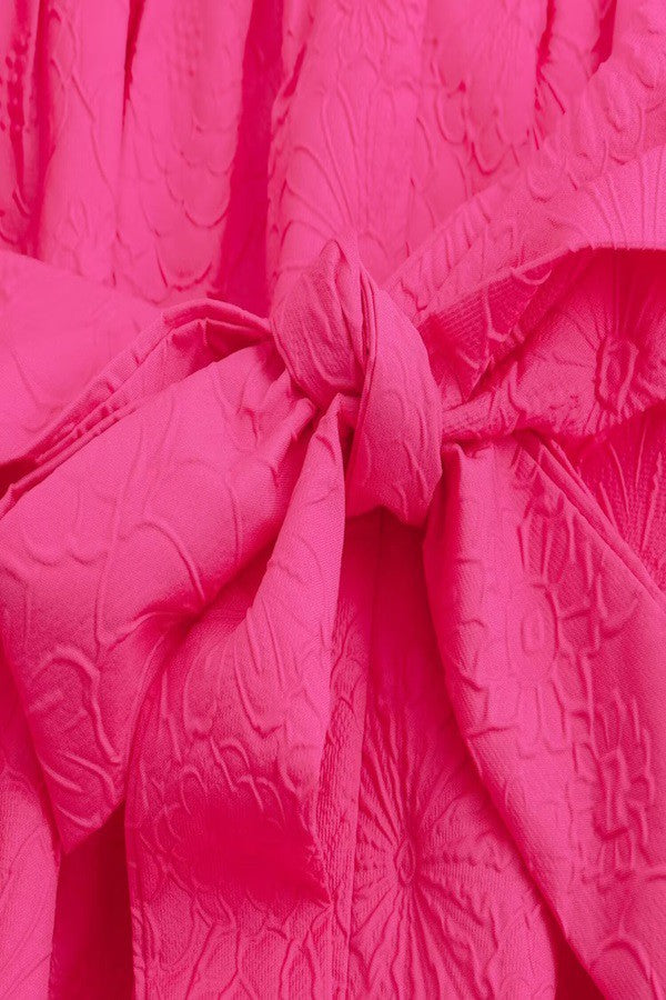 Hot Pink Textured Puff Sleeve Dress