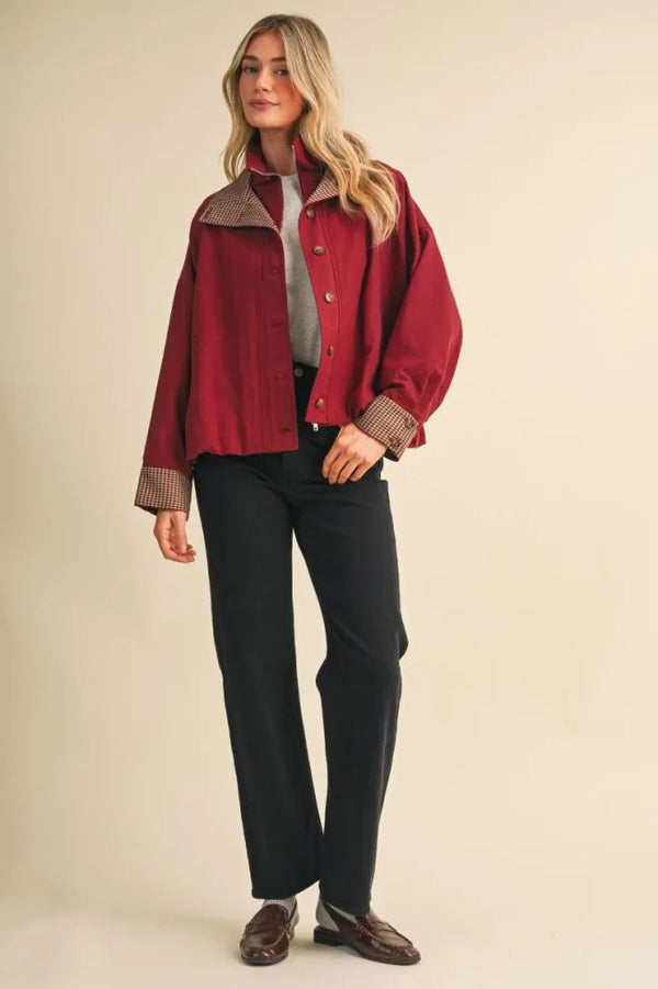 Rustic Red Bubble Hem Houndstooth Coat